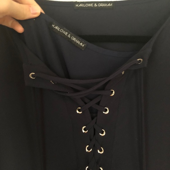 Harlowe & Graham Navy Lace Up Dress - Picture 7 of 10